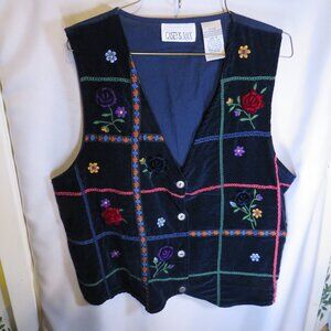 Vintage Casey & Max Embroidered Velvet Vest Small (relax fit cut)Velvet Flowers